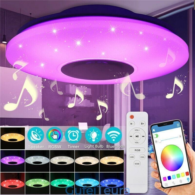מנורה דקורטיבית בהתקנה שטוחה בשלטת אפליקציה מרחוק מנורת רמקול מוזיקה Bluetooth