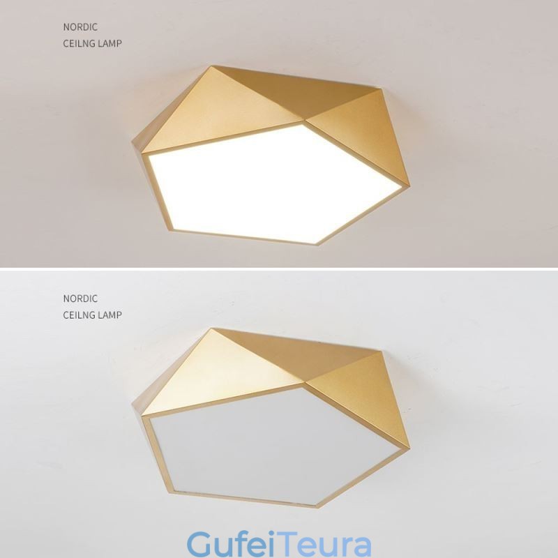 תאורת תקרה אקרילית גיאומטרית מוזהבת