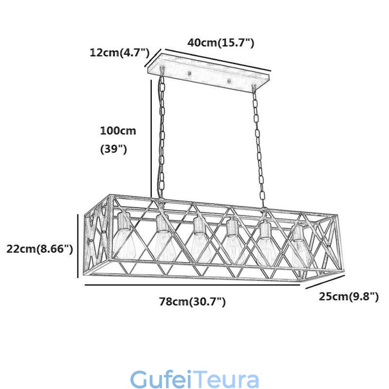 אור תליון כפרי מלבני 6 אור תלייה חווה
