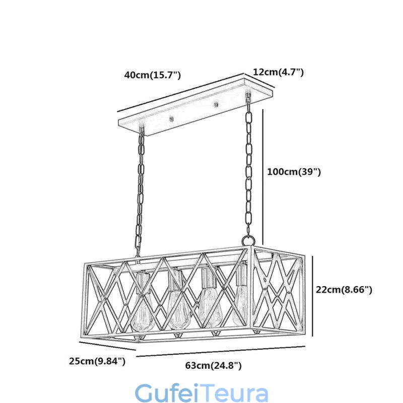 אור תליון כפרי מלבני 4 אור חווה תלייה אור
