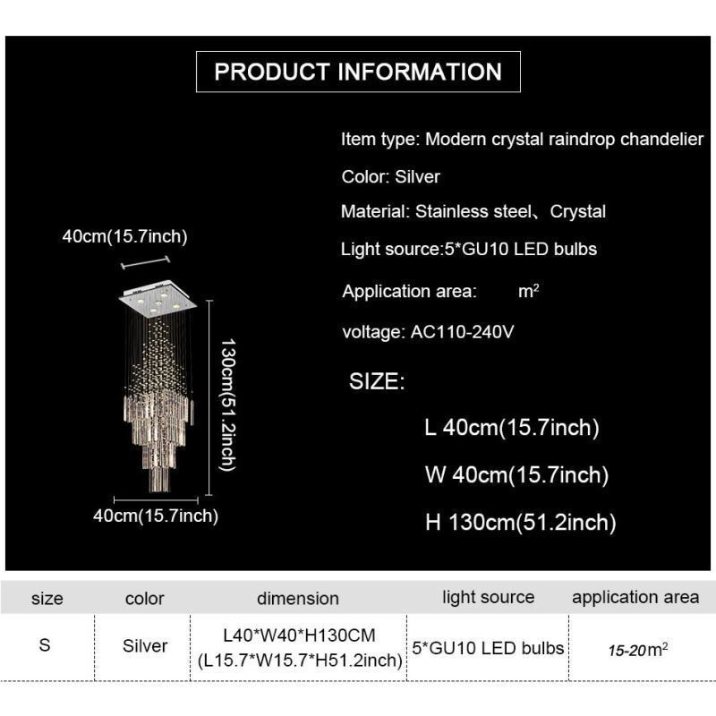 נברשת קריסטל מרובעת מודרנית עכשווית אלגנטית תאורה דופלקס מדרגות
