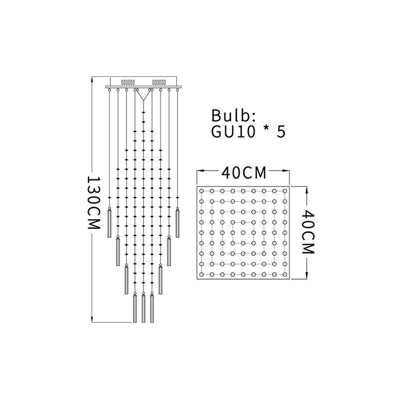נברשת קריסטל מרובעת מודרנית עכשווית אלגנטית תאורה דופלקס מדרגות