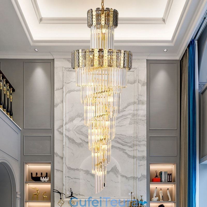 תאורת תליון קריסטל זהב מפוארת תאורה דקראטיבית 60*H180 ס"מ