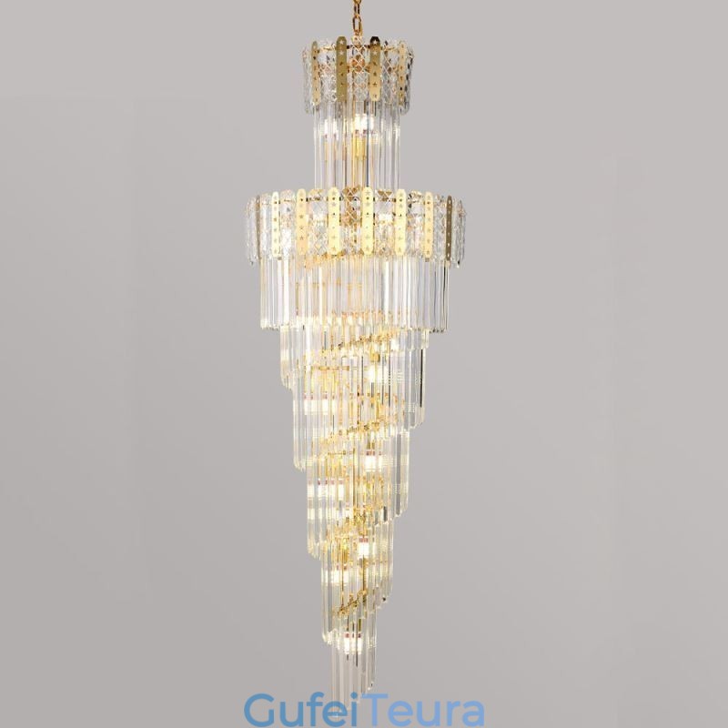 תאורת תליון קריסטל זהב מפוארת תאורה דקראטיבית 60*H180 ס"מ