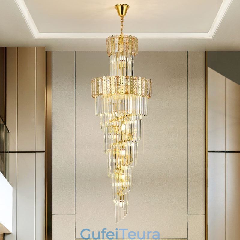 תאורת תליון קריסטל זהב מפוארת תאורה דקראטיבית 60*H180 ס"מ