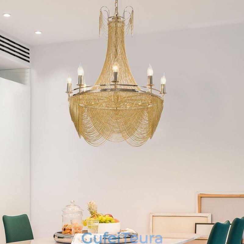 שרשרת אלומיניום תליון אור Creative Light יוקרה ציצית דקורטיבית אור זהב כסף