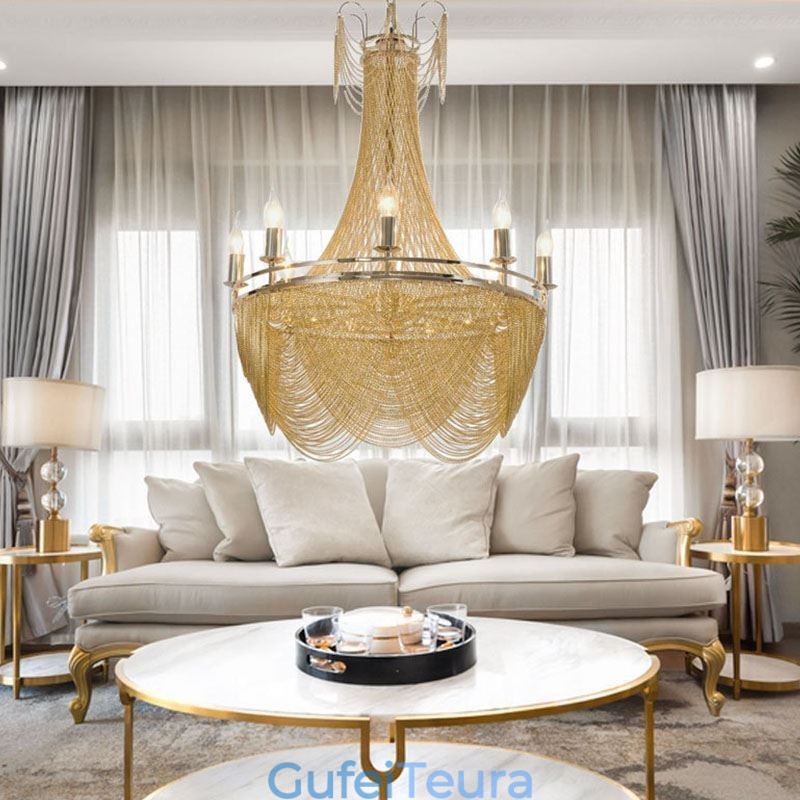 שרשרת אלומיניום תליון אור Creative Light יוקרה ציצית דקורטיבית אור זהב כסף