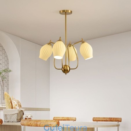 אור תליון נורדי Creative ברזל יצוק נחושת צבע טבעי אבקן אור תקרת