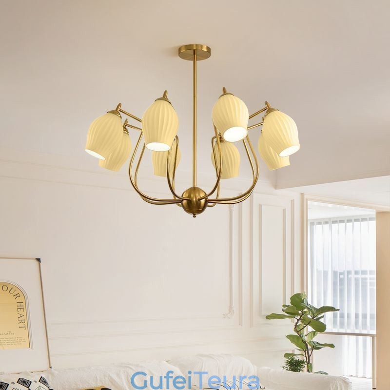 אור תליון נורדי Creative ברזל יצוק נחושת צבע טבעי אבקן אור תקרת