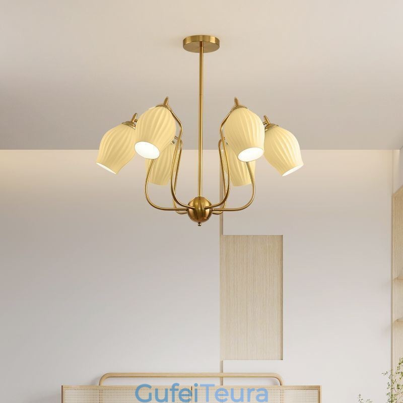 אור תליון נורדי Creative ברזל יצוק נחושת צבע טבעי אבקן אור תקרת