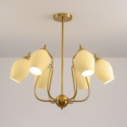 אור תליון נורדי Creative ברזל יצוק נחושת צבע טבעי אבקן אור תקרת