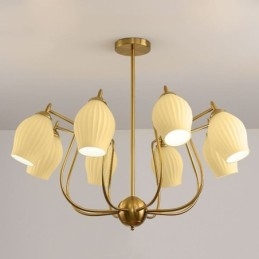 אור תליון נורדי Creative ברזל יצוק נחושת צבע טבעי אבקן אור תקרת