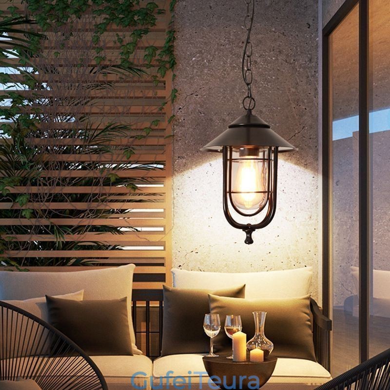 אור חוץ אמריקאי רטרו עמיד למים בצורת כלוב ציפורים תליון אור גן