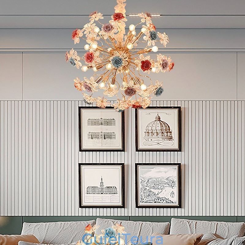 תאורת תליון דקורטיבית נברשת פרח קריסטל מודרנית