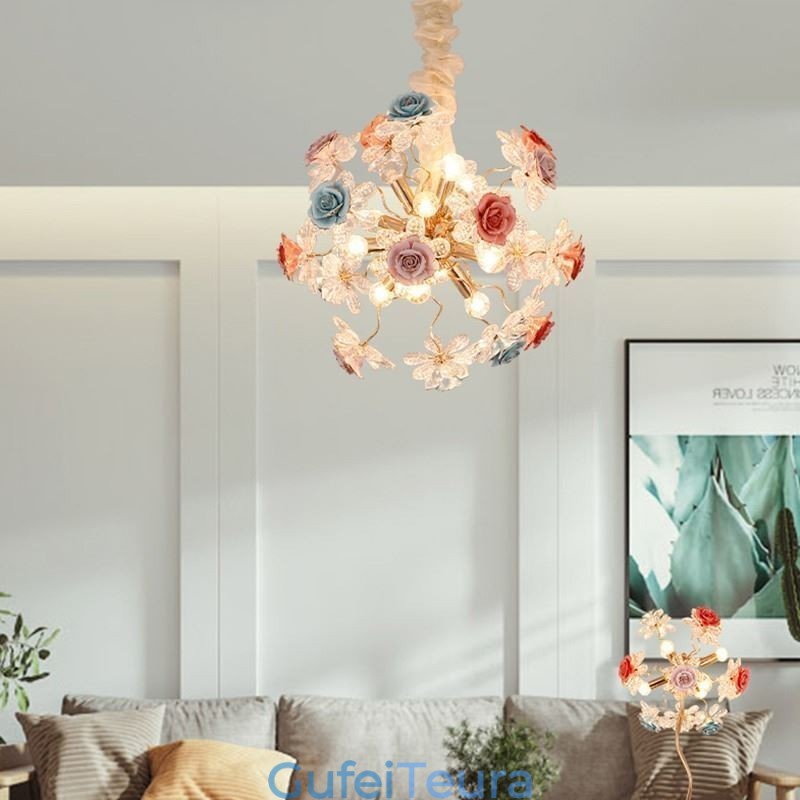 תאורת תליון דקורטיבית נברשת פרח קריסטל מודרנית