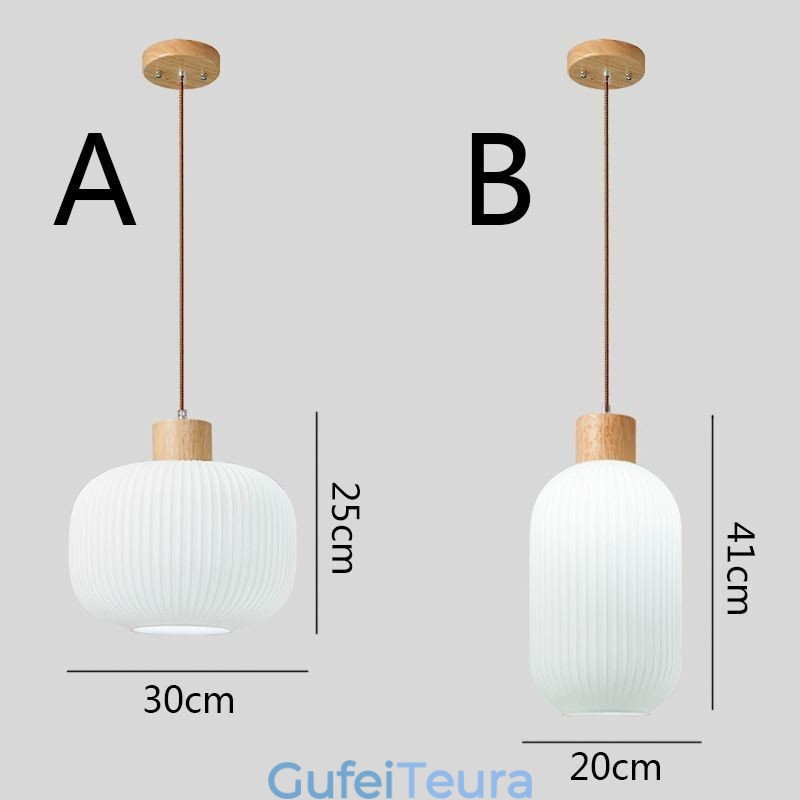 תליון עץ יפני אור תליית פנס זכוכית