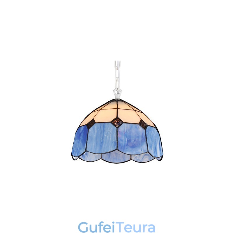 נברשת מיני סטייל כפרי מוסך לבן + כחול אורות זכוכית