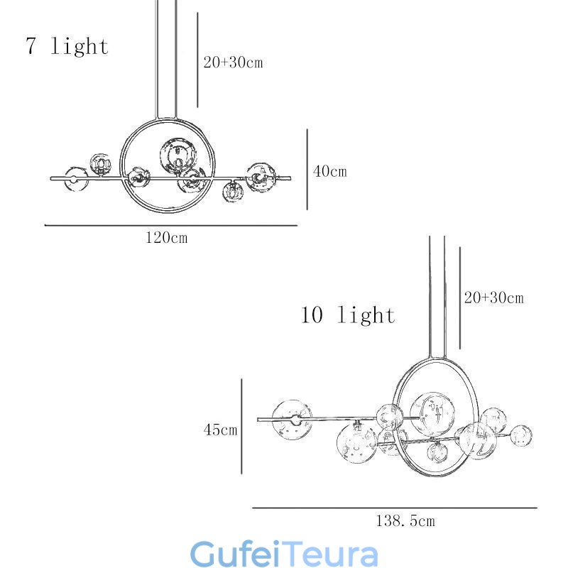 נברשת מתכת מודרנית מנורות תליון בועות זכוכית שקופה