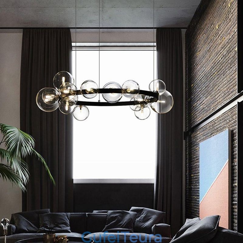 נברשת מתכת יצירתית מודרנית מנורת בועות זכוכית שקופה