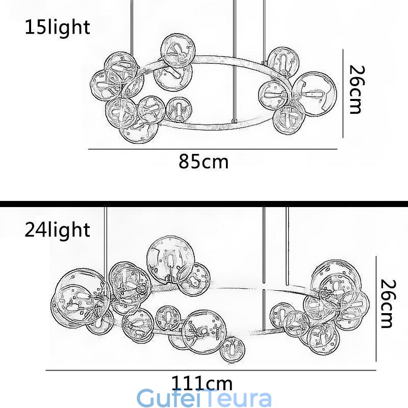 נברשת מתכת יצירתית מודרנית מנורת בועות זכוכית שקופה