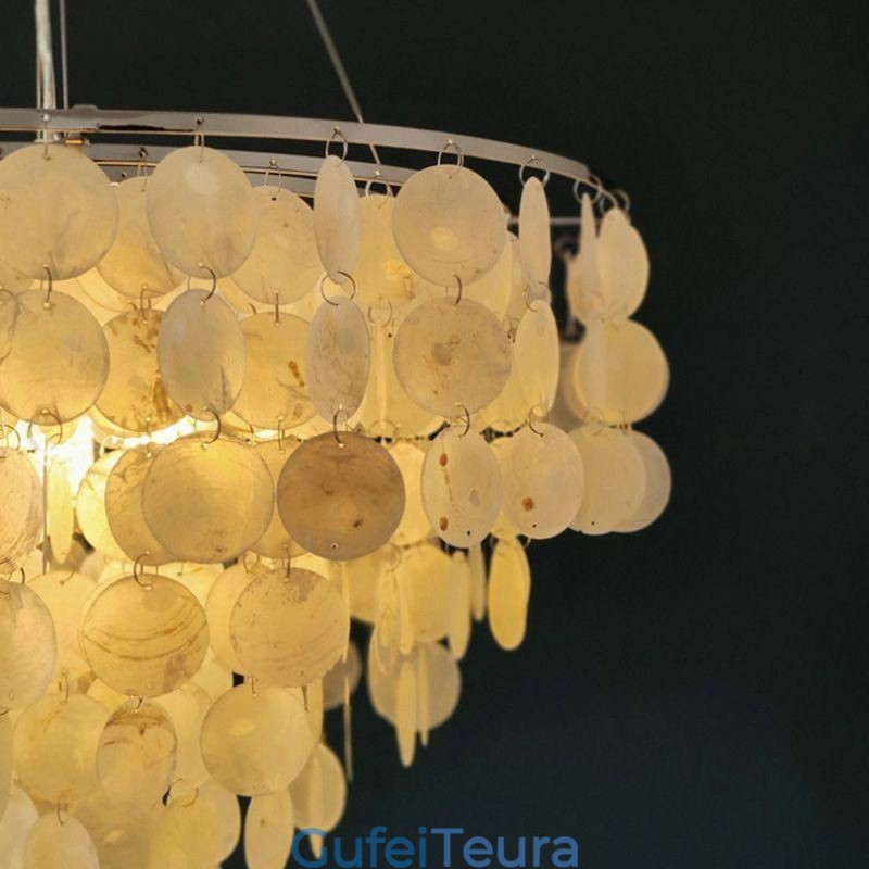 Capiz Shell תליון אור טבעי תלוי עגול שכבתי נברשת