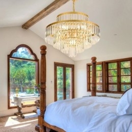 אור תליון קריסטל זהב 4 קומות תאורת תקרה 7 נורות