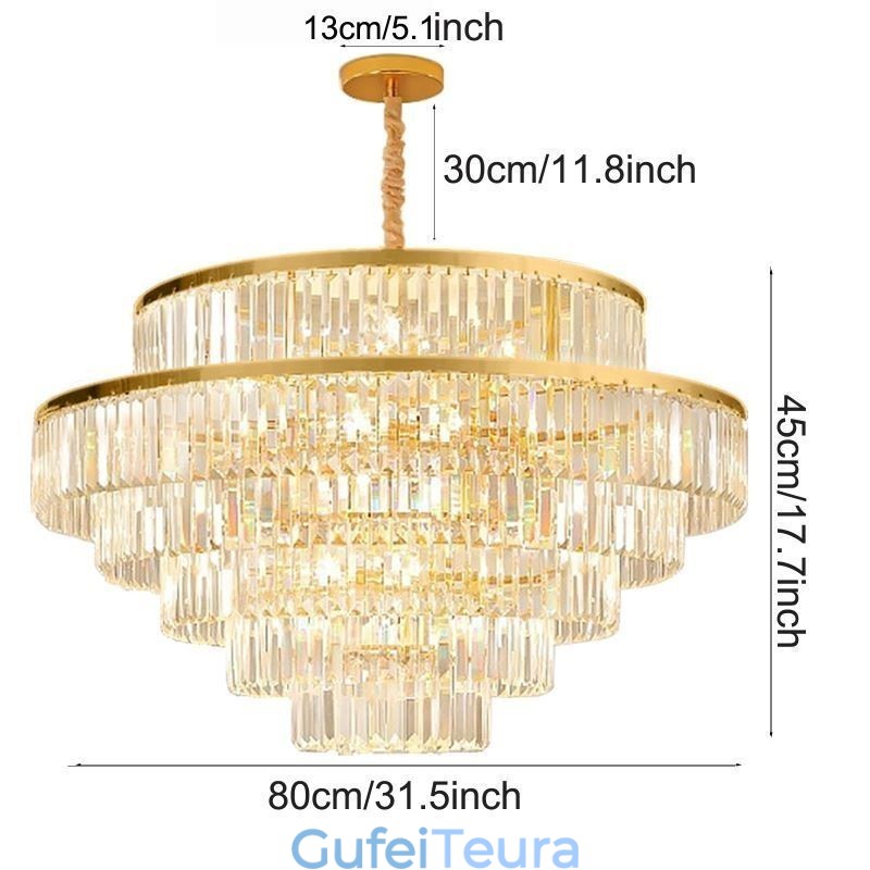 אור תליון קריסטל זהב 5 קומות תאורת תקרה 7 אורות