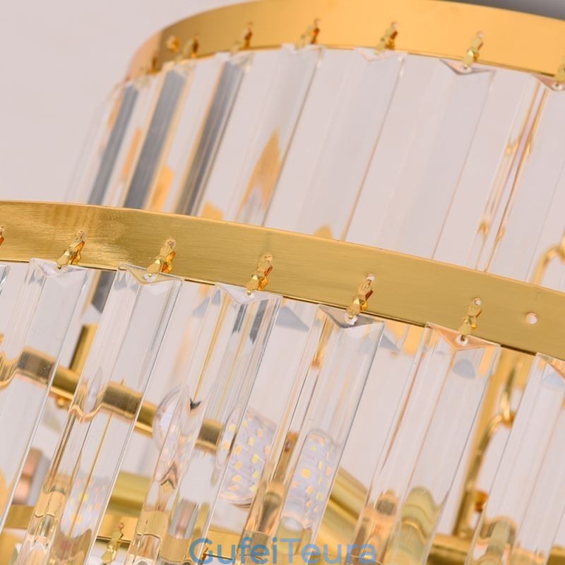 אור תליון קריסטל זהב 5 קומות תאורת תקרה 7 אורות