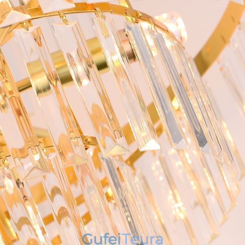 אור תליון קריסטל זהב 5 קומות תאורת תקרה 7 אורות