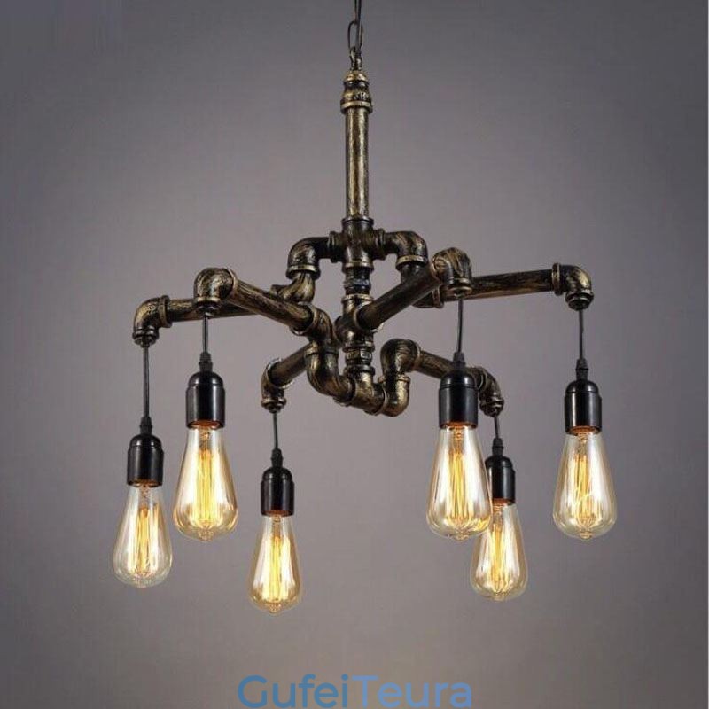 6 אור רטרו תעשייתי וינטג' צינור מים תליון אור נברשת כפרי כפרי