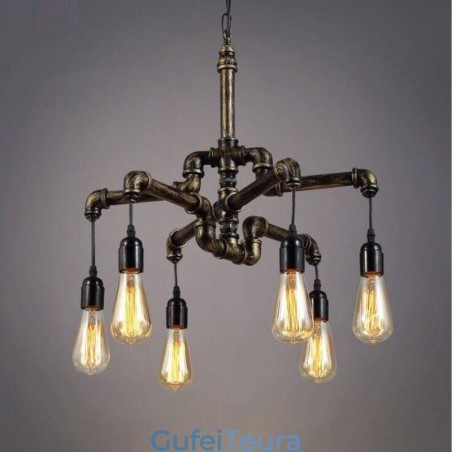 6 אור רטרו תעשייתי וינטג' צינור מים תליון אור נברשת כפרי כפרי