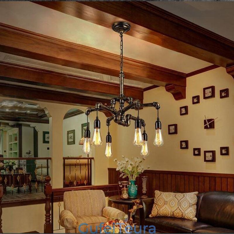 6 אור רטרו תעשייתי וינטג' צינור מים תליון אור נברשת כפרי כפרי