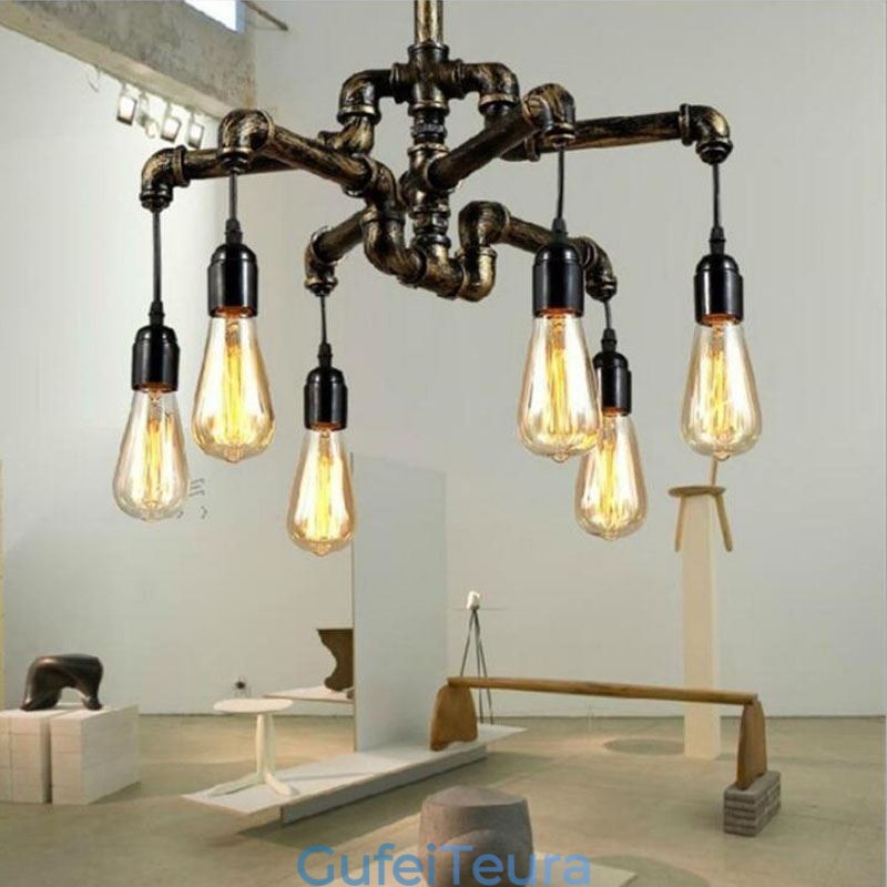 6 אור רטרו תעשייתי וינטג' צינור מים תליון אור נברשת כפרי כפרי