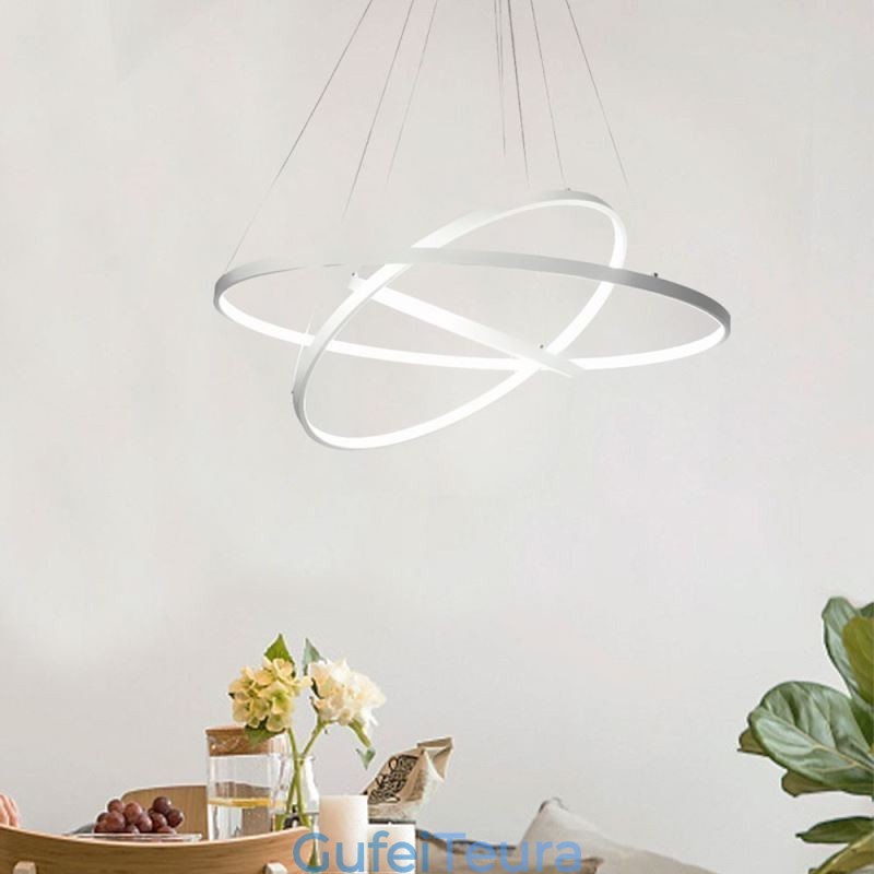 אור תליון מודרני אלומיניום שחור 3 טבעת אור תלייה