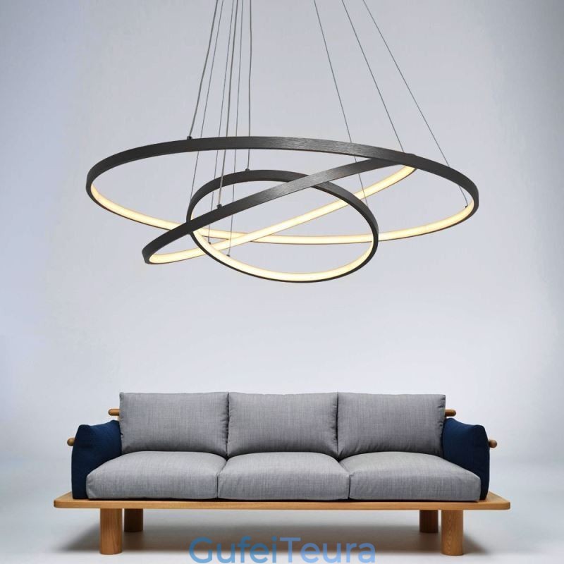 אור תליון מודרני אלומיניום שחור 3 טבעת אור תלייה