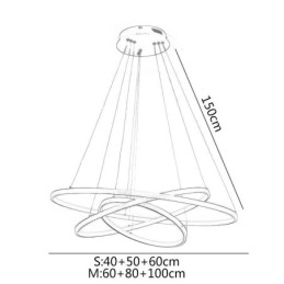 אור תליון מודרני אלומיניום שחור 3 טבעת אור תלייה