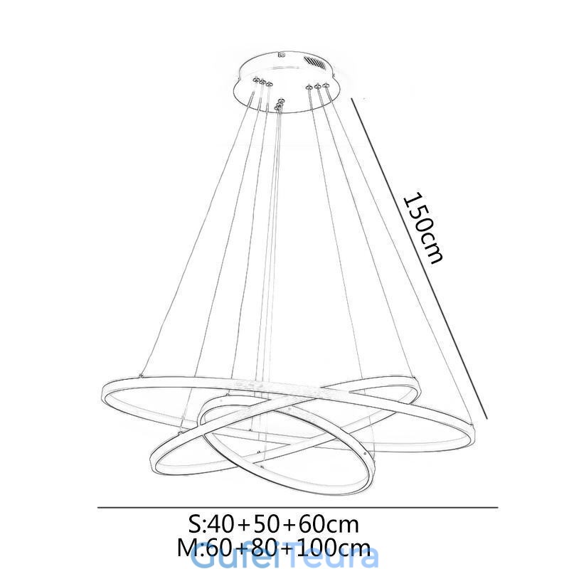 אור תליון מודרני אלומיניום שחור 3 טבעת אור תלייה
