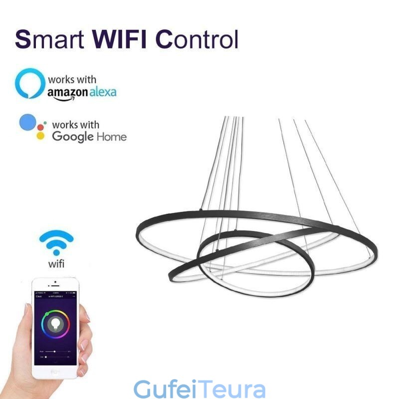 אור תליון מודרני אלומיניום שחור 3 טבעת אור תלייה