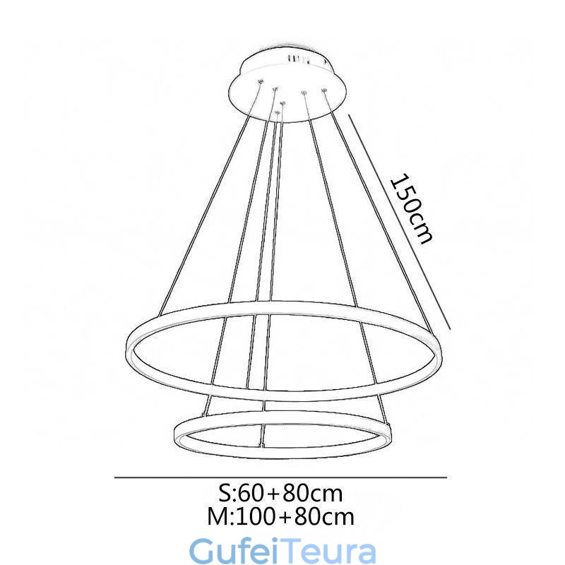אור תליון פשוט מודרני מאלומיניום טבעת כפולה אור תלייה