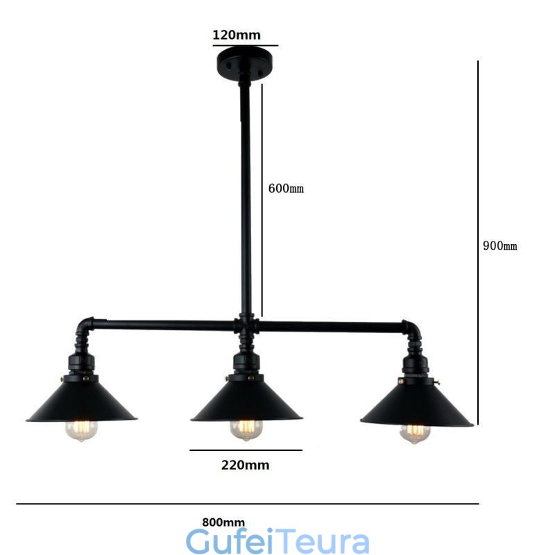 3 אור רטרו תעשייתי וינטג' צינור מים תליון אור נברשת כפרי כפרי