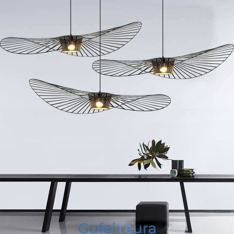 אור תליון ברזל מנורת כובע קש 1 אור