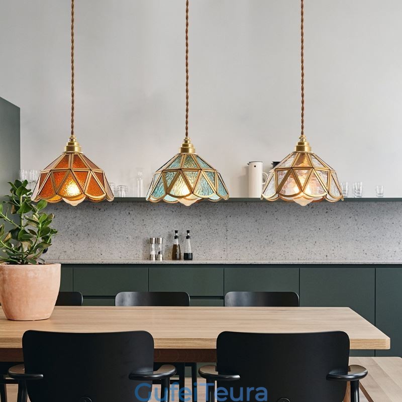 אור תליון מזכוכית רטרו בסגנון יפני אור תקרה מזכוכית