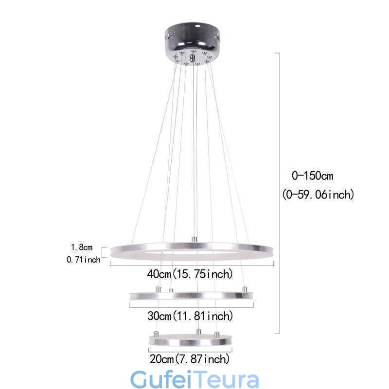 אור תליון מודרני אקריליק 3 טבעות מנורה 40+30+20 ס"מ