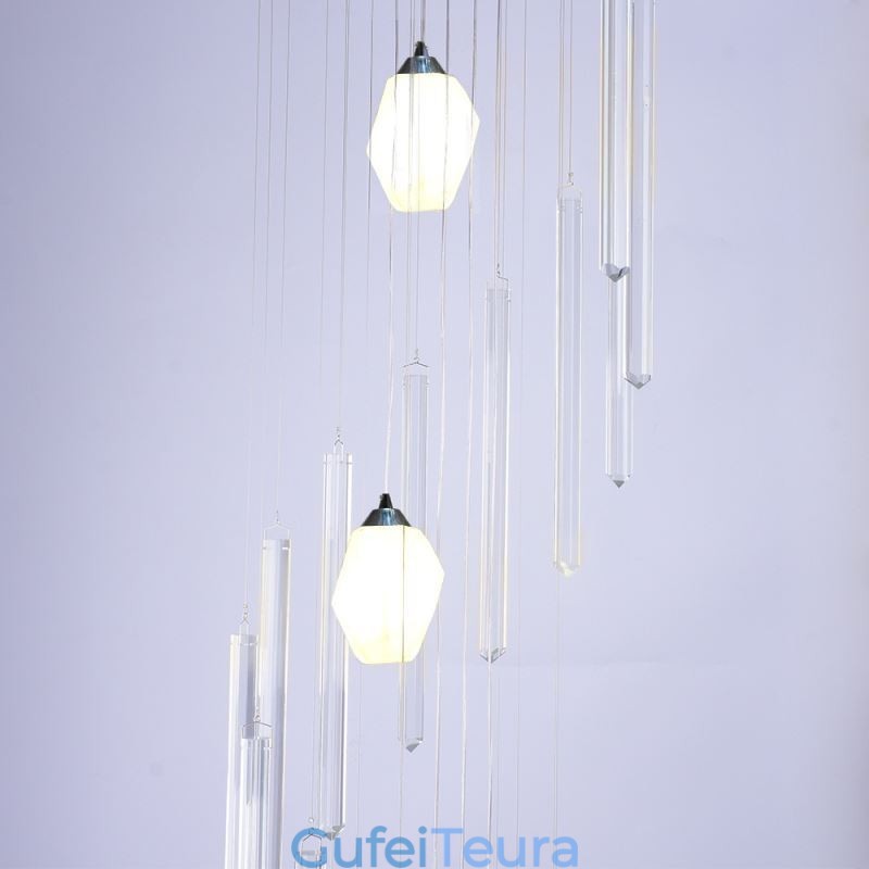 קלסטר תליון אור מודרני גדול תליון קריסטל נברשת דופלקס גרם מדרגות