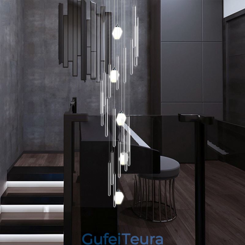 קלסטר תליון אור מודרני גדול תליון קריסטל נברשת דופלקס גרם מדרגות