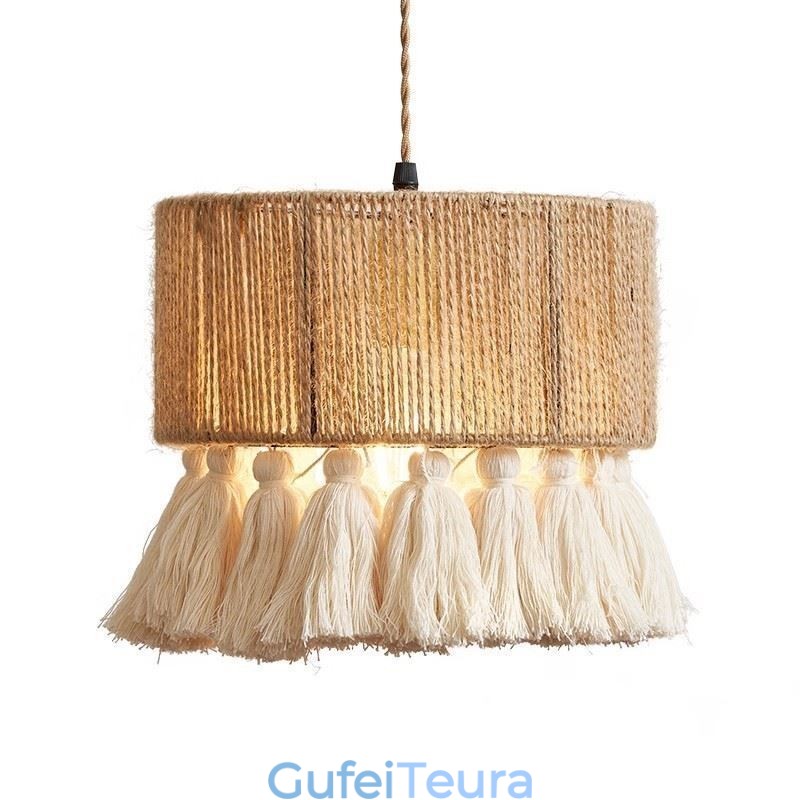 חבל קנבוס תליון אור רטרו קישוט אור תקרה תאיל מנורת ציצית