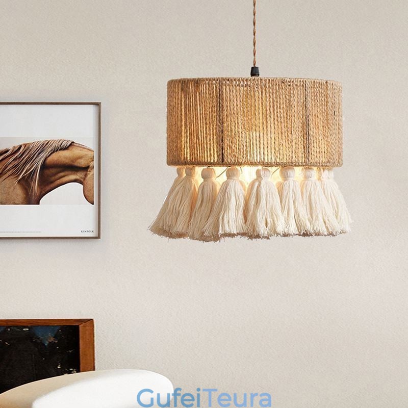 חבל קנבוס תליון אור רטרו קישוט אור תקרה תאיל מנורת ציצית