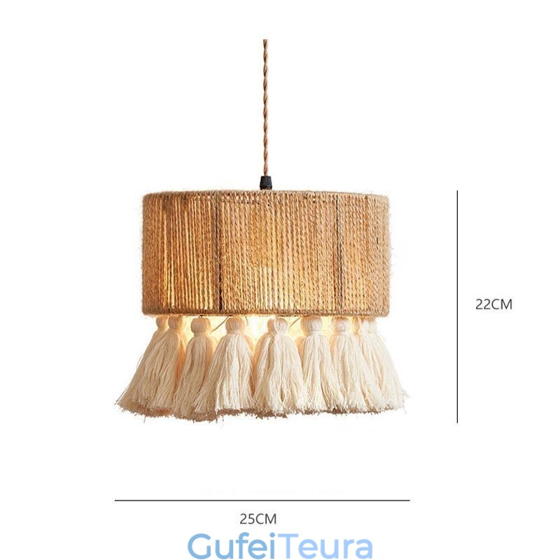 חבל קנבוס תליון אור רטרו קישוט אור תקרה תאיל מנורת ציצית