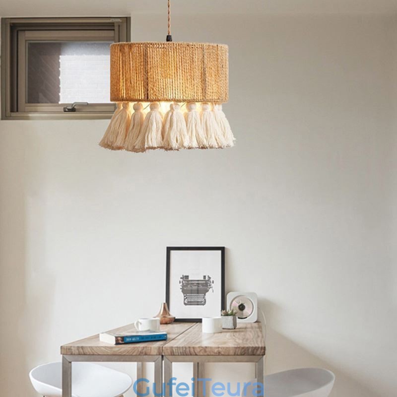 חבל קנבוס תליון אור רטרו קישוט אור תקרה תאיל מנורת ציצית