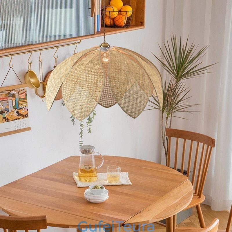 Rattan Lotus Pendant Light Cafe רטרו Rattan Art תאורת תקרה